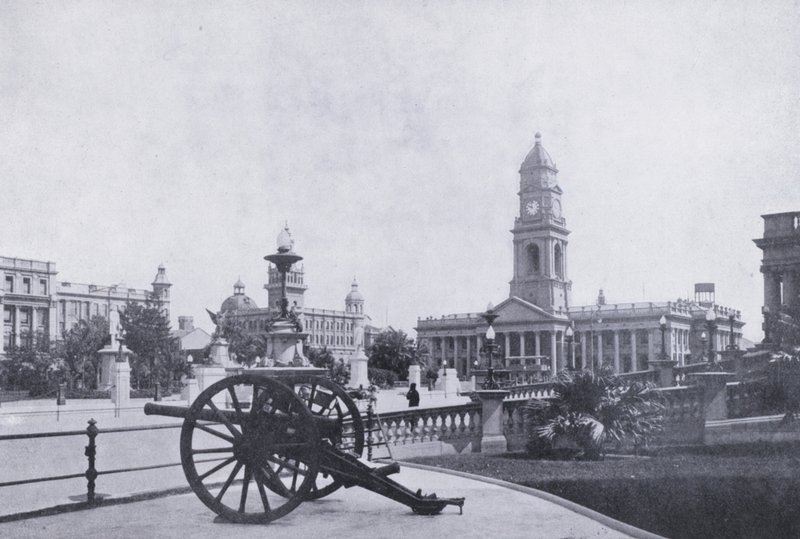 Town Gardens, viser postkontoret, Durban (s/hvitt-bilde) av South African Photographer
