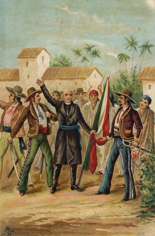 Den katolske presten Miguel Hidalgo y Costilla utsteder Grito de Dolores som ber om meksikansk uavhengighet, 15. september 1809 av Spanish School