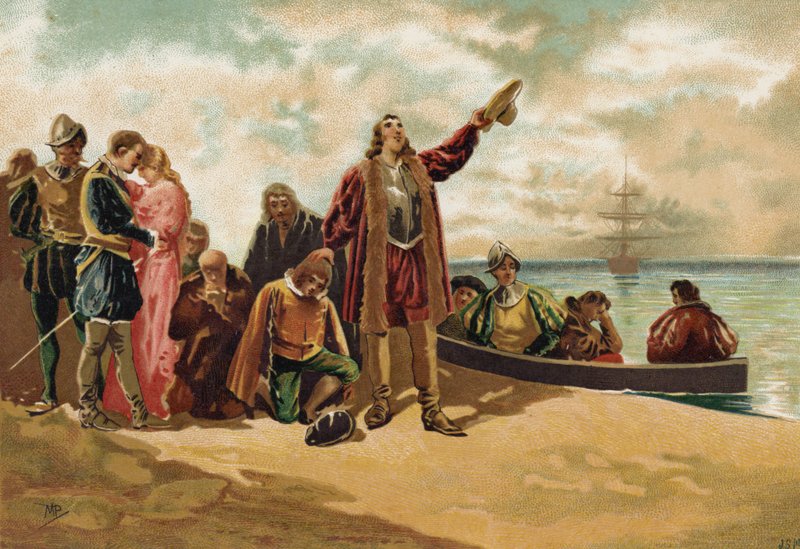 Pilgrimsfedrenes landgang i New England, 1620 av Spanish School