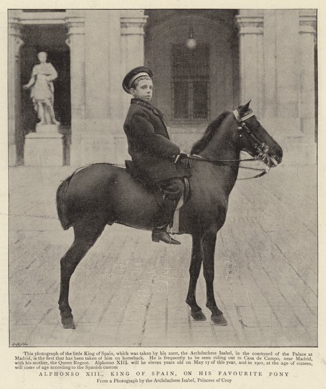 Alfonso XIII, konge av Spania, på sin favorittponni av Spanish Photographer