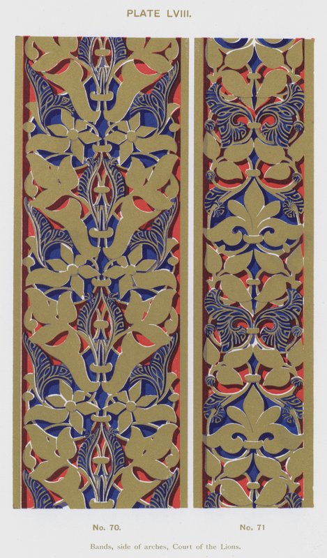 Bånd, side av buer, Court of the Lions (farge litho) av Spanish School