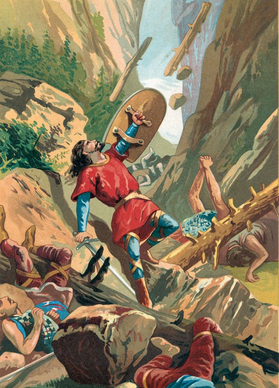 Charlemagnes styrker blir angrepet ved Roncevaux av baskiske stammer av Spanish School
