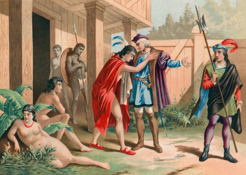 Columbus tar farvel med sjef Guacanagarix i Hispaniola av Spanish School