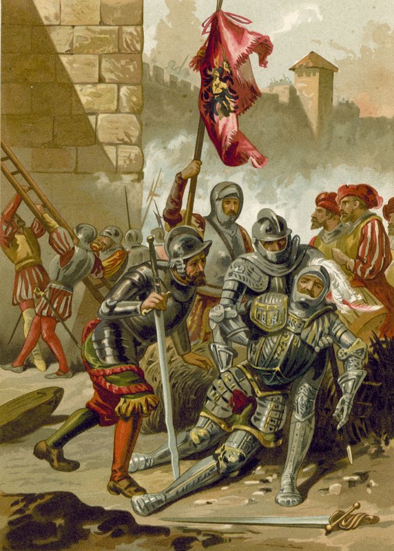 Død av Charles III, hertug av Bourbon, ved sekken av Roma, 1527 av Spanish School