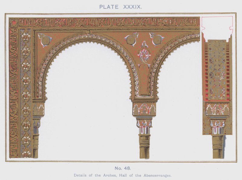 Detaljer om buene, Hall of the Abencerranges (farge litho) av Spanish School