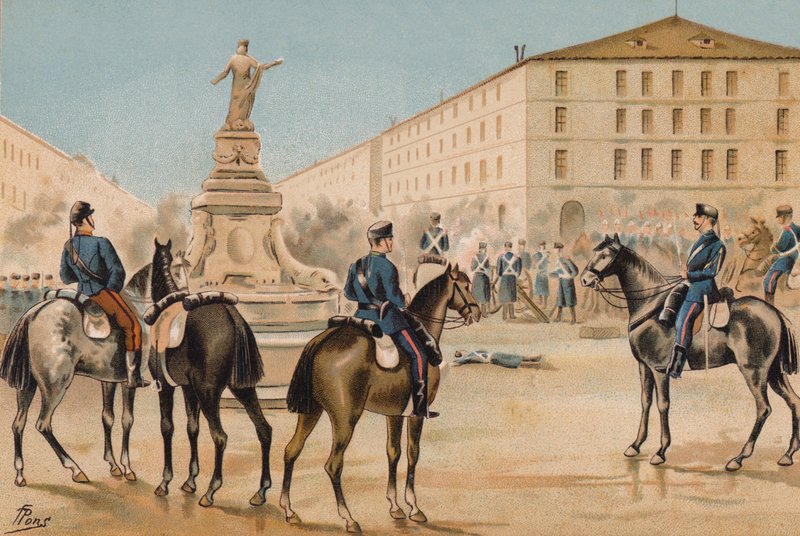 Nedrustning av frihetens frivillige, Zaragoza, Spania, 1874 av Spanish School