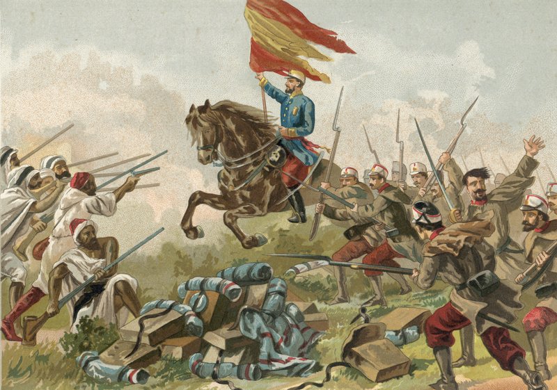 General Prims heltemot i Castillejos, Marokko, 1859 av Spanish School