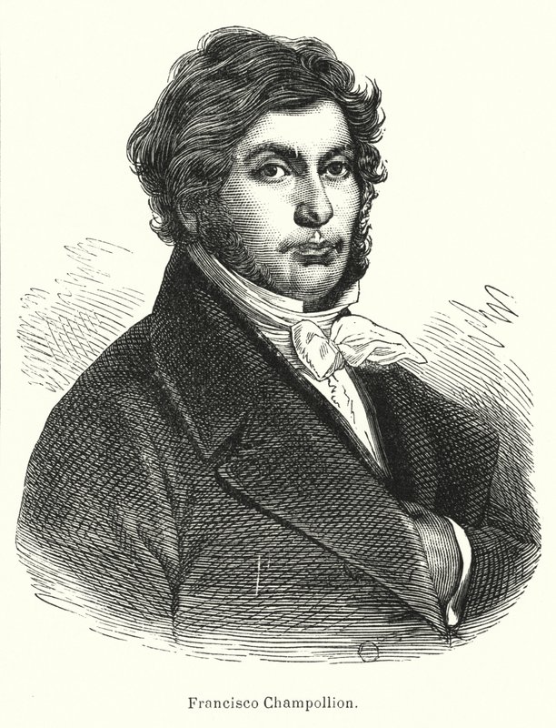 Jean-Francois Champollion , fransk lærd, filolog og dechiffrerer av gamle egyptiske hieroglyfer (litho) av Spanish School