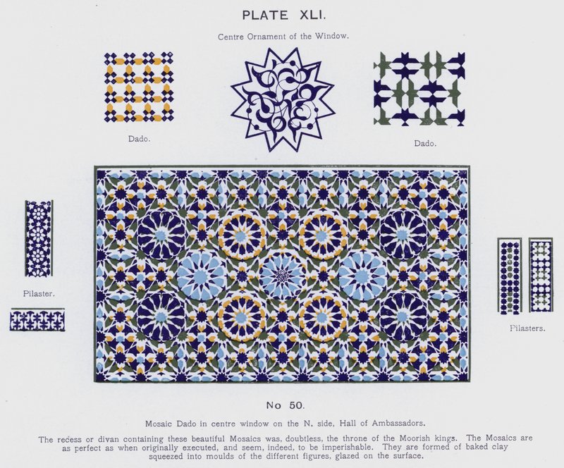 Mosaic Dado i midtvinduet på nordsiden, Hall of Ambassadors (farge litho) av Spanish School