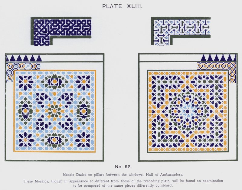 Mosaikk Dados på søyler mellom vinduene, Hall of Ambassadors (farge litho) av Spanish School