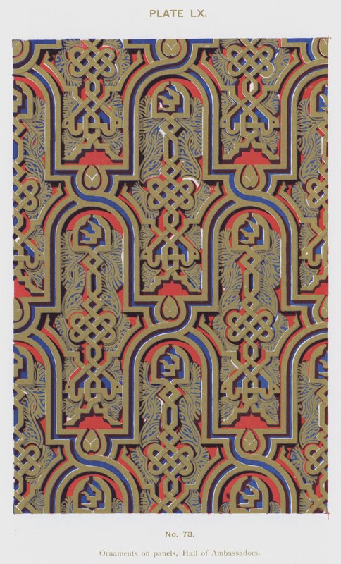 Ornamenter på paneler, Hall of Ambassadors (farge litho) av Spanish School