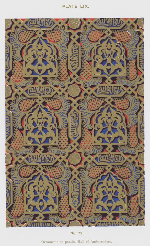 Ornamenter på paneler, Hall of Ambassadors (farge litho) av Spanish School