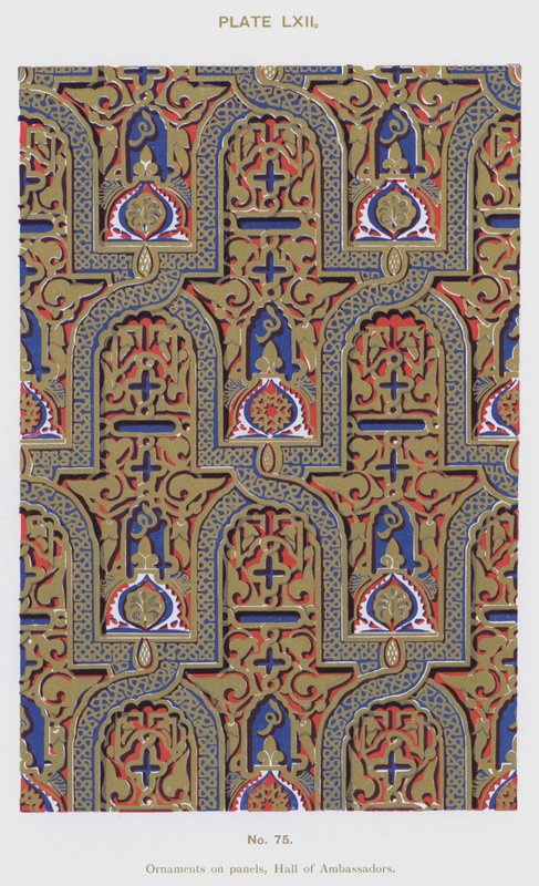 Ornamenter på paneler, Hall of Ambassadors (farge litho) av Spanish School