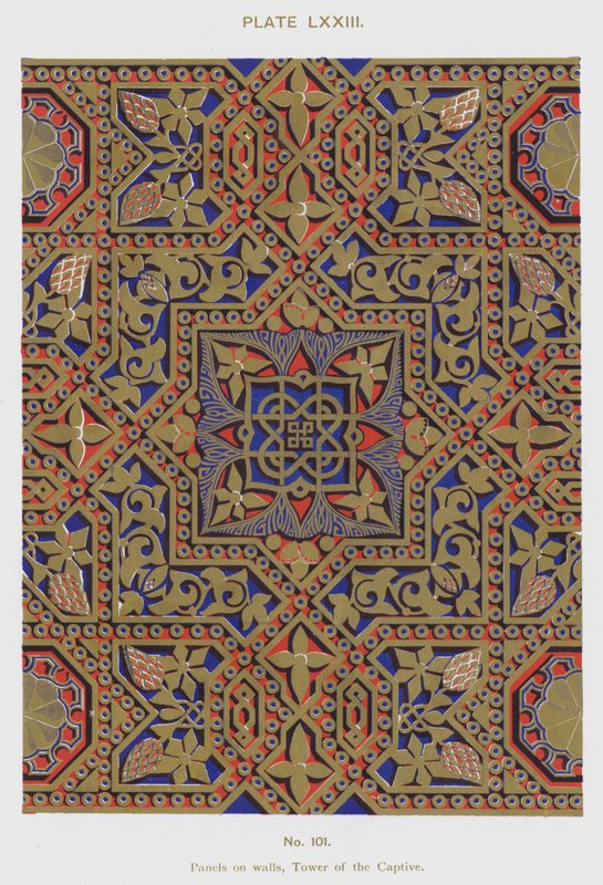 Paneler på vegger, Tower of the Captive (farge litho) av Spanish School