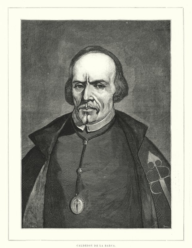 Pedro Calderon de la Barca , spansk soldat, prest og forfatter (litho) av Spanish School
