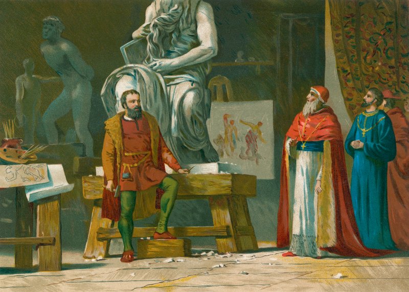 Pave Julius II besøker verkstedet til Michelangelo av Spanish School