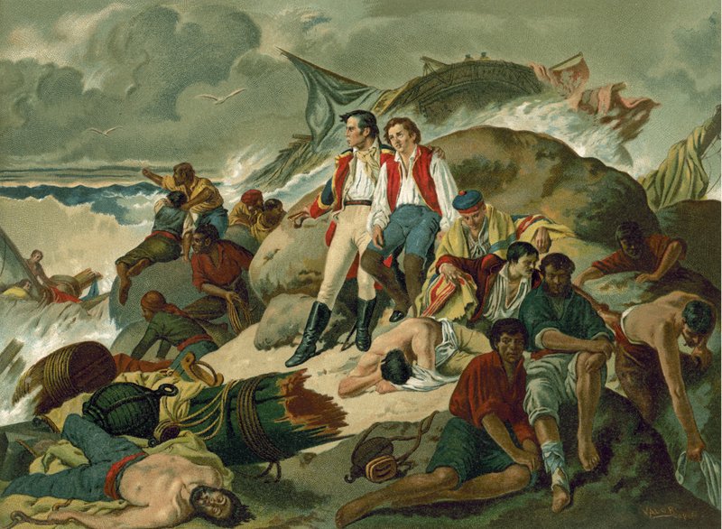 Skipbrudne overlevende fra slaget ved Trafalgar, 1805 av Spanish School