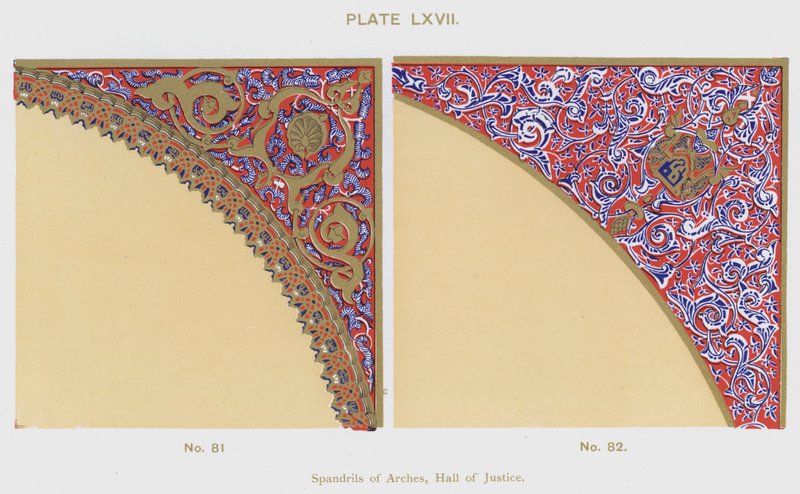 Spandrils of Arches, Hall of Justice (farge litho) av Spanish School