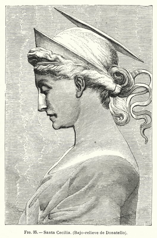 St Cecilia, basrelieff av Donatello (litho) av Spanish School