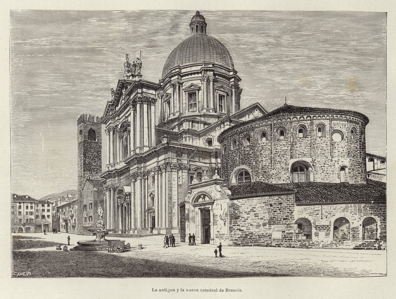 Den gamle og den nye katedralen i Brescia av Spanish School