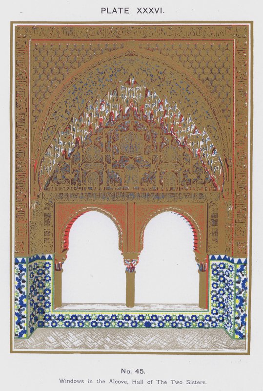 Vinduer i alkoven, Hall of The Two Sisters (farge litho) av Spanish School