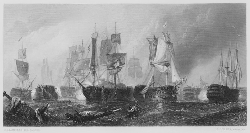 Slaget ved Trafalgar, fra bildet i Vernon Gallery av Stanfield