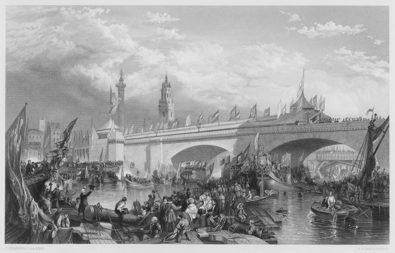 Åpningen av New London Bridge, fra bildet i Royal Collection av Stanfield
