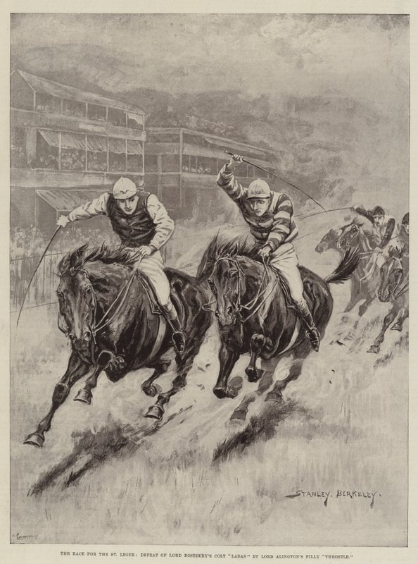 The Race for the St Leger, Nederlag til Lord Roseberys Colt Ladas av Lord Alington Filly Throstle av Stanley Berkeley