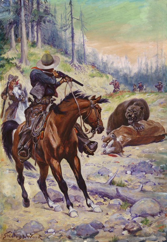 Skyte en bjørn (olje) av Stanley L. Wood