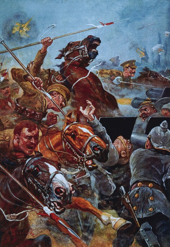 Anklagen til 9. Lancers under retretten fra Mons av Stanley L. Wood