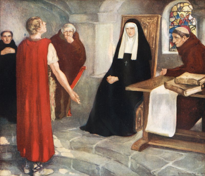 Caedmon før Saint Hilda (farge litho) av Stephen Reid