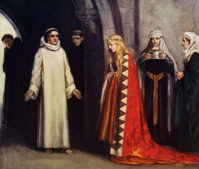 Saint Bernard og hans søster Hombeline (farge litho) av Stephen Reid