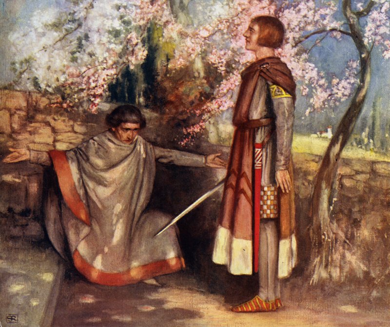 Saint Giovanni Gualberto og morderen (litho-farge) av Stephen Reid