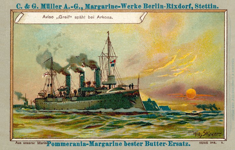 Tysk aviso Greif rekognoserer utenfor Arkona (chromolitho) av Stoewer Willy