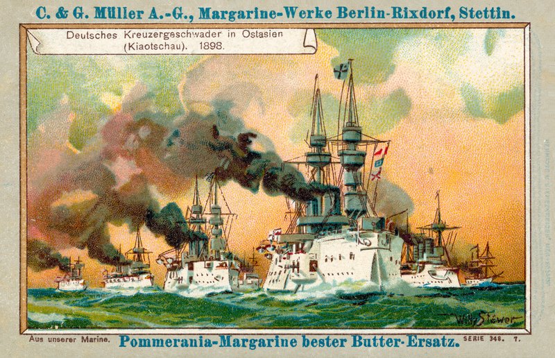 Tysk krysserskvadron i Fjernøsten (Jiaozhou), 1898 (chromolitho) av Stoewer Willy