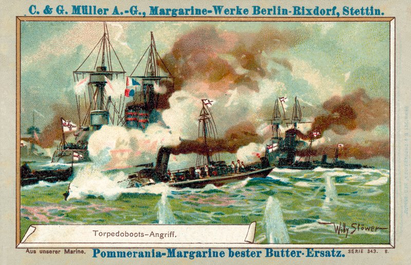Torpedobåtangrep (chromolitho) av Stoewer Willy