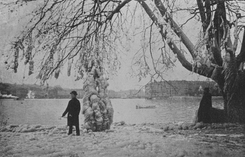 På Eaux-Vives i Genève, vinteren 1896 (s/hvitt-bilde) av Swiss Photographer