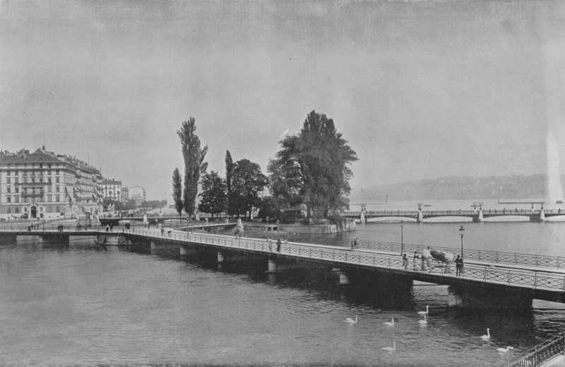 Genève, Pont des Bergues og Ile J-J Rousseau (s/hv-bilde) av Swiss Photographer