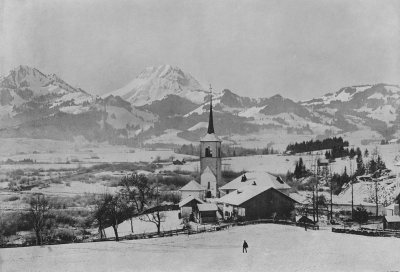 Le Moleson, utsikt tatt i Broc, Gruyere (s/hvitt-bilde) av Swiss Photographer