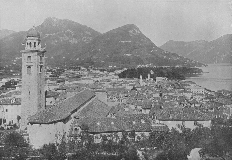 Lugano, General View og Monte Bre (s/hv-bilde) av Swiss Photographer