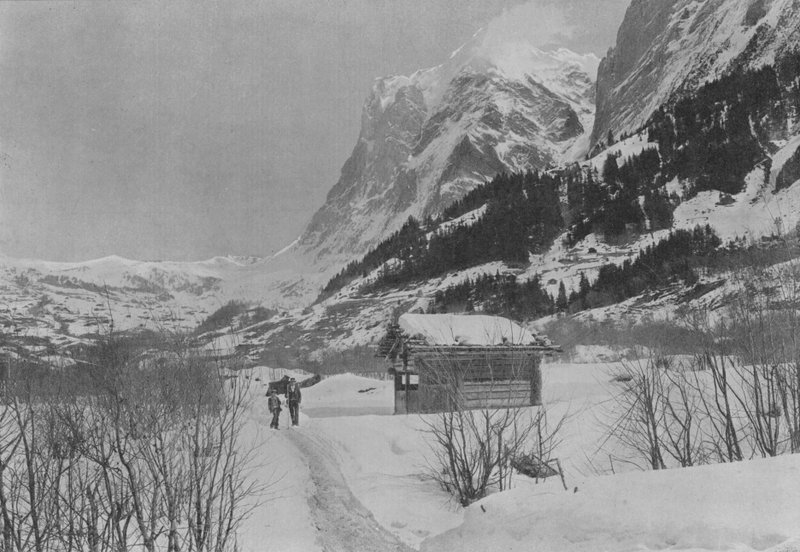 Vinterlandskap i Grindelwald og Wetterhorn (s/hv-bilde) av Swiss Photographer