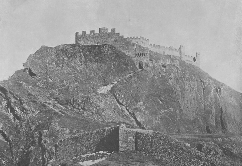 Sion, ruinene av Chateau de Tourbillon (s/hvitt bilde) av Swiss Photographer