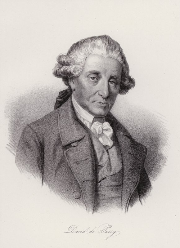 David de Pury , sveitsiskfødt portugisisk forretningsmann og velgjører (gravering) av Swiss School