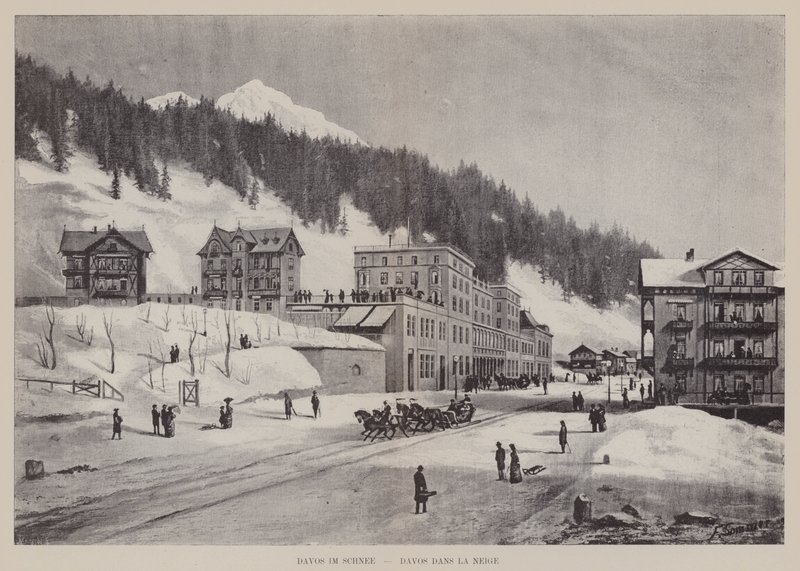 Davos im Schnee, Davos in the Snow (litho) av Swiss School