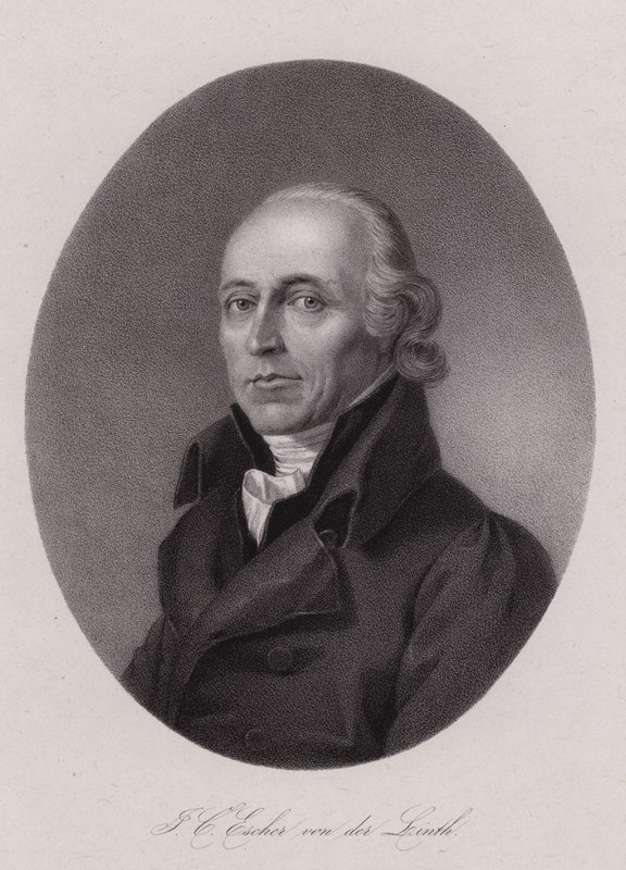 Hans Conrad Escher von der Linth , sveitsisk vitenskapsmann, kunstner og politiker (gravering) av Swiss School