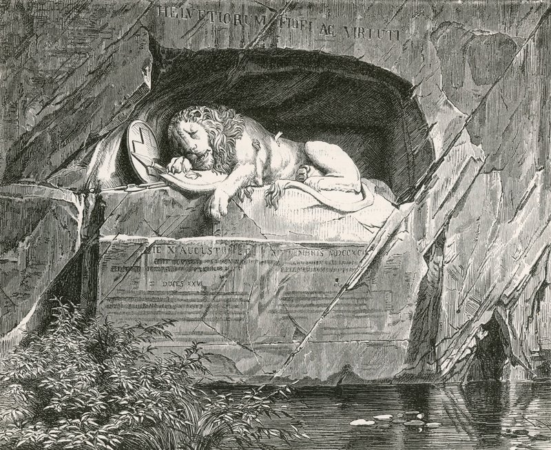 Monument i Luzern til de sveitsiske vaktene som falt mens de forsvarte den kongelige familien i Frankrike, 10. august 1792 av Swiss School