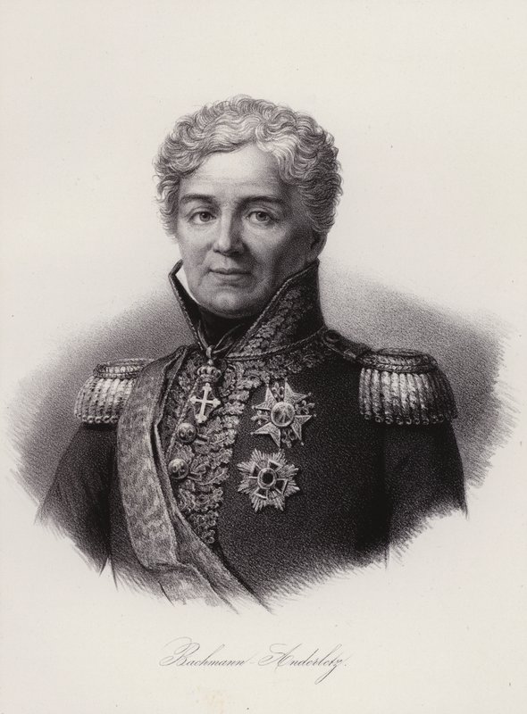 Niklaus Franz von Bachmann , sveitsisk general som kjempet i Napoleonskrigene (gravering) av Swiss School