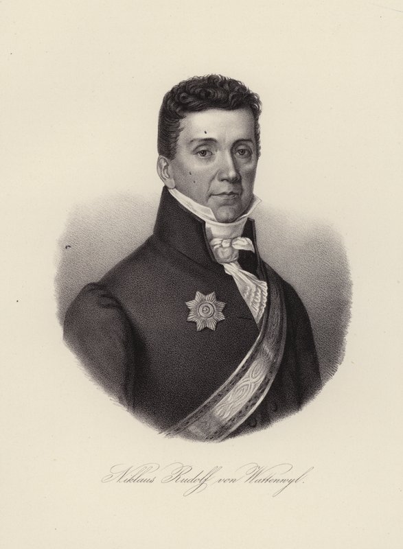 Niklaus Rudolf von Wattenwyl, sveitsisk general og den siste ordføreren for restaureringen i byen Bern (gravering) av Swiss School