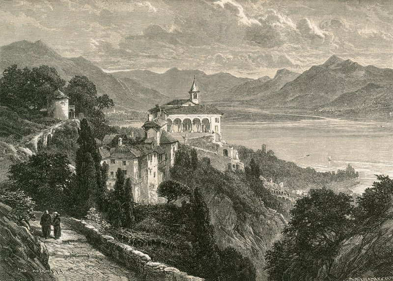 Pilegrimskirken til Madonna Del Sasso, nær Locarno av Swiss School