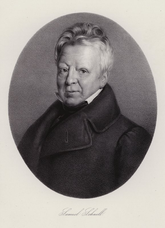 Samuel Ludwig Schnell , sveitsisk advokat (gravering) av Swiss School